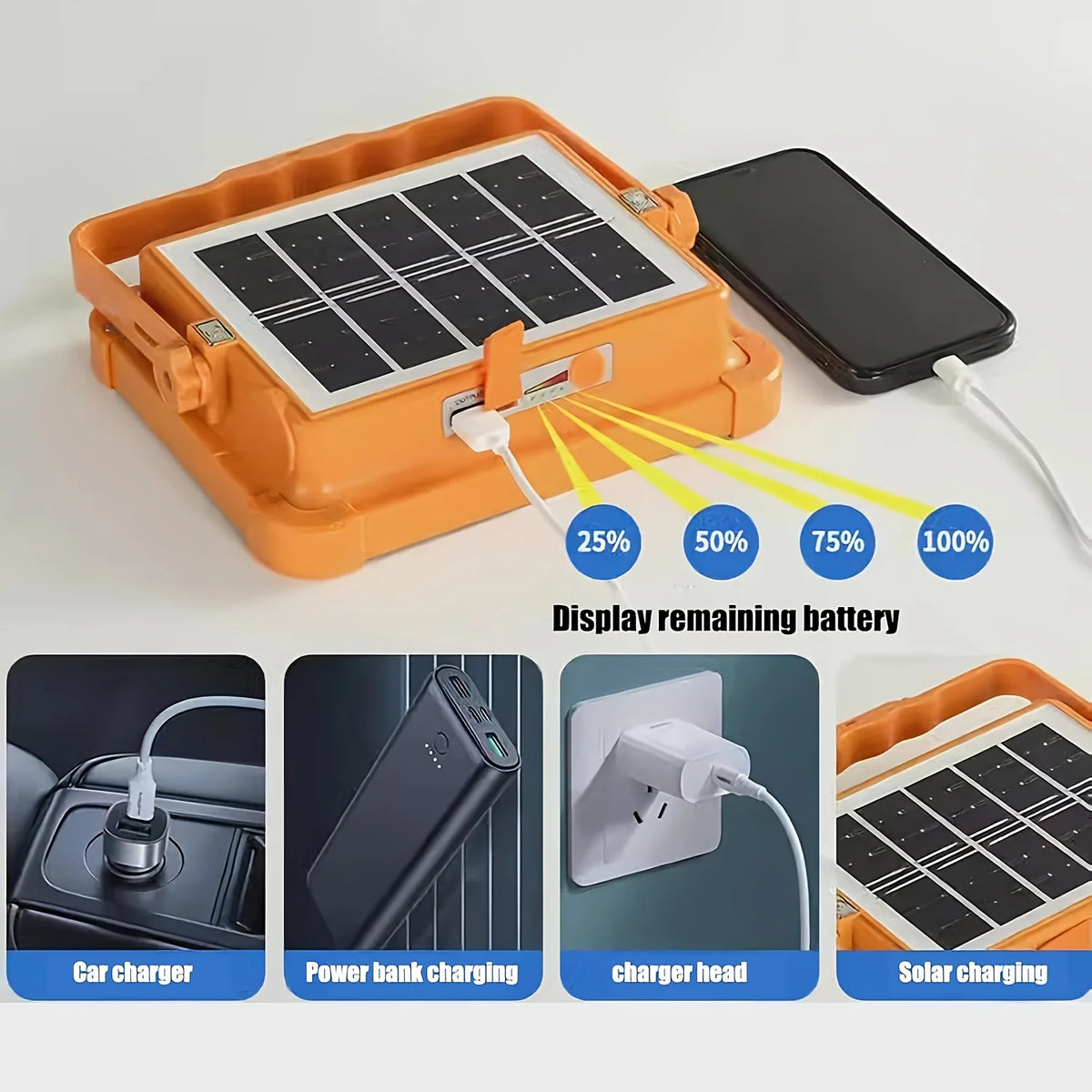 Solar Powered LED Work Light with Hanging Hook for Outdoor Use