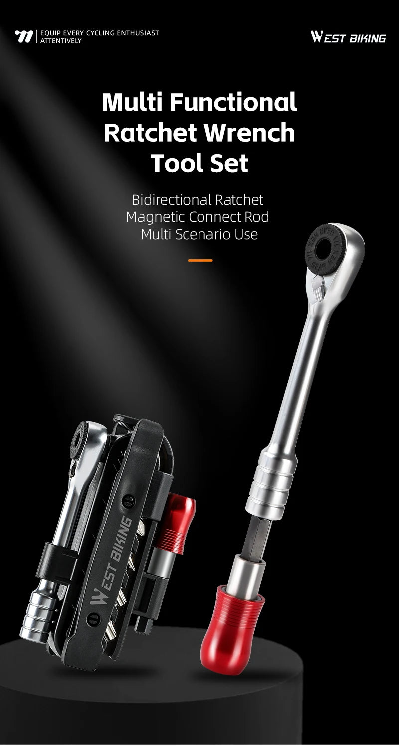 Compact 14-in-1 Ratchet Wrench Multi-Tool for Bicycles