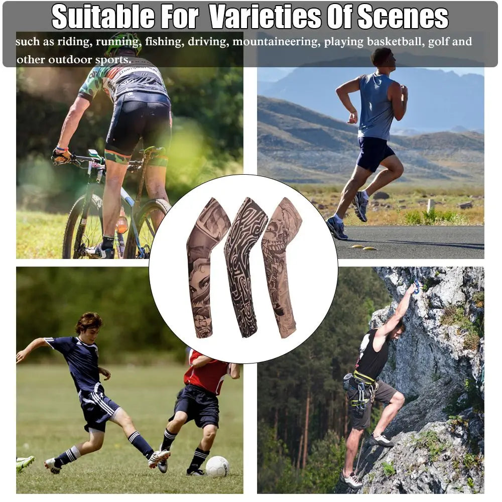 Cooling UV Protection Arm Sleeves with Tattoo Design