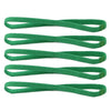 Five green elastic silicone sports headbands laid out horizontally.