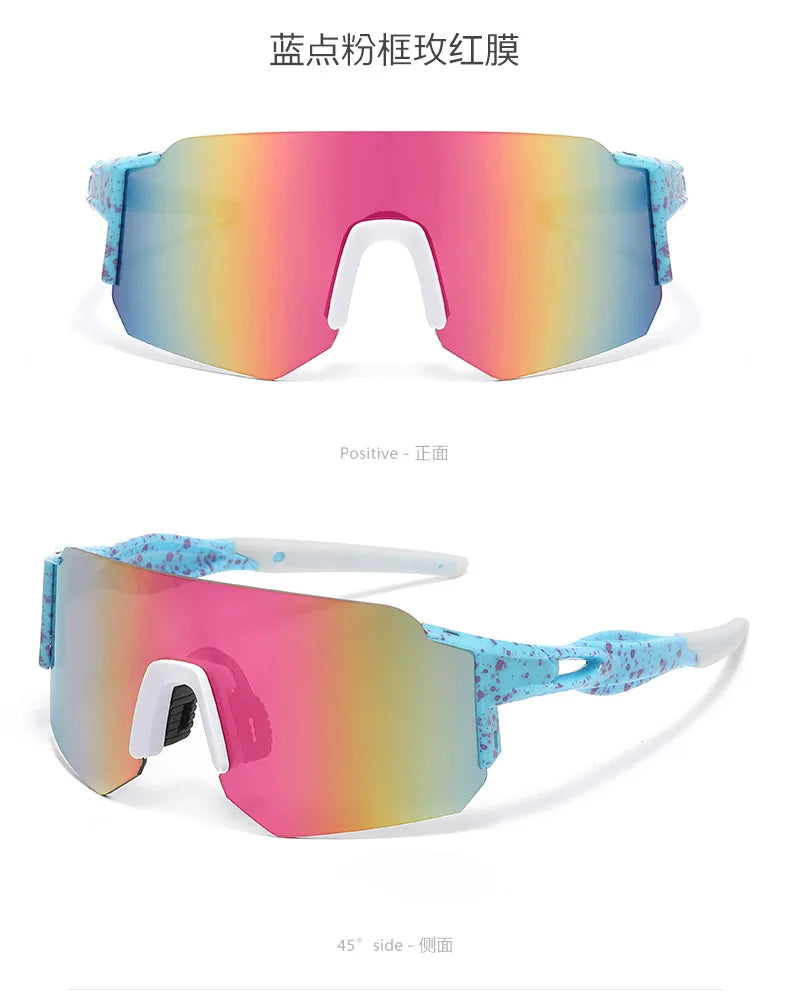 Pink-tinted, polarized sunglasses shown in a positive view and a 45-degree side view.