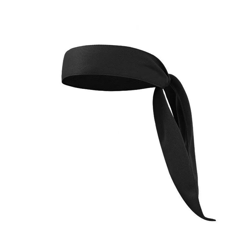 Diadema deportiva negra ajustable mostrada plana, lista para usar.