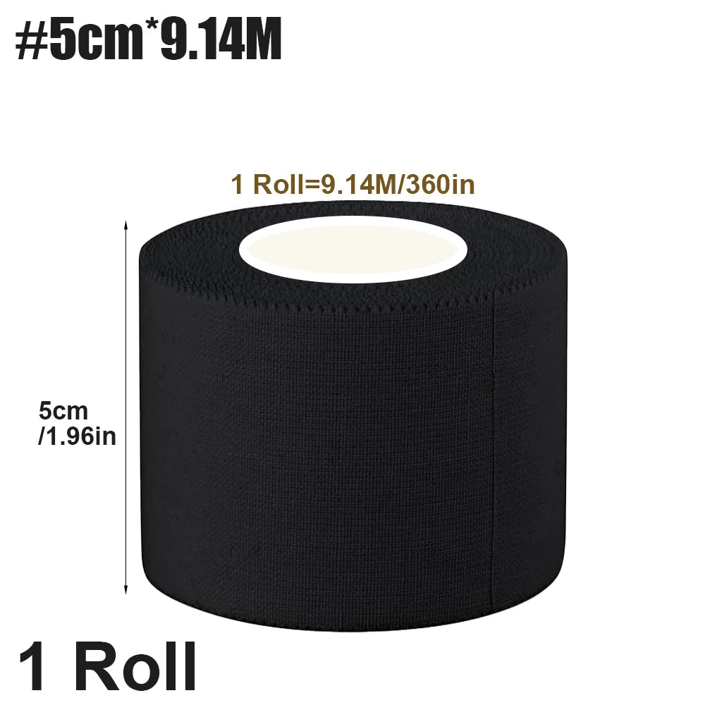 Roll of black athletic support tape measuring 5cm wide and 9.14 meters long