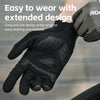 Black cycling performance gloves with an extended design shown on a hand.