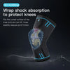 A black 3D knitted compression knee support sleeve is shown protecting a knee joint.