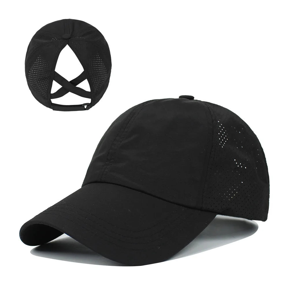 Women's Quick-Dry Mesh Baseball Cap with Ponytail Opening