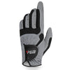 A gray and black breathable microfiber golf and sports glove shown from the palm side.