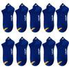 A set of dark blue men's breathable ankle boat socks with yellow accents.