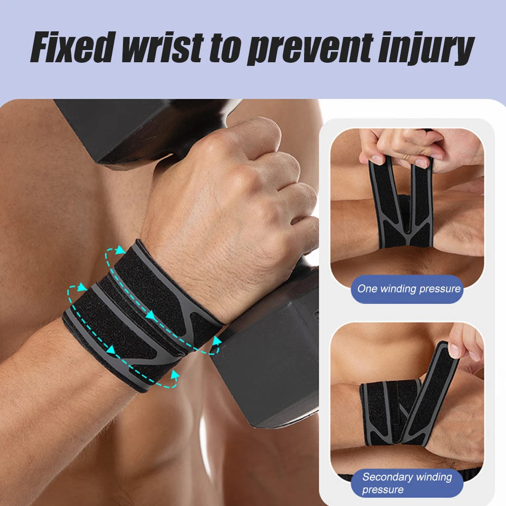 A hand wearing a black wrist brace to prevent injury, showing one and secondary winding pressure points.