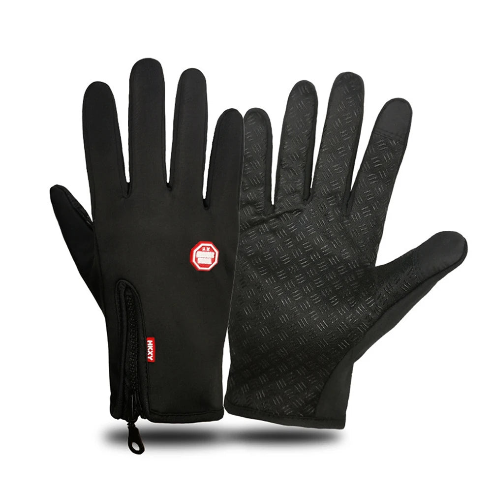 Une paire de gants de vélo et de sport en polaire noire, présentés à plat.