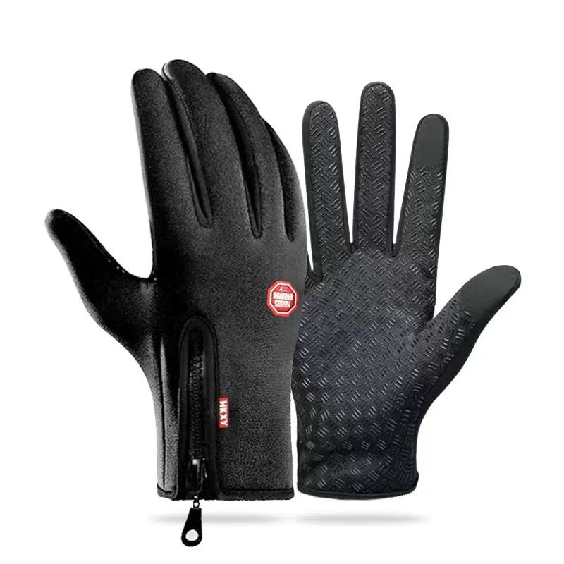 Black touchscreen gloves designed for cycling and hiking activities