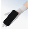 Black smartphone held by a hand wearing white UV protection ice silk driving and cycling gloves
