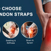 Diagram showing when to choose patellar tendon straps for jumper's knee, mild arthritis, swelling, and strain/sprain.