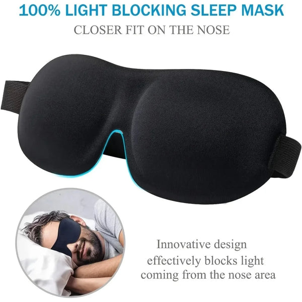 Black light blocking sleep mask designed to fit closer on the nose, shown with a close-up view.