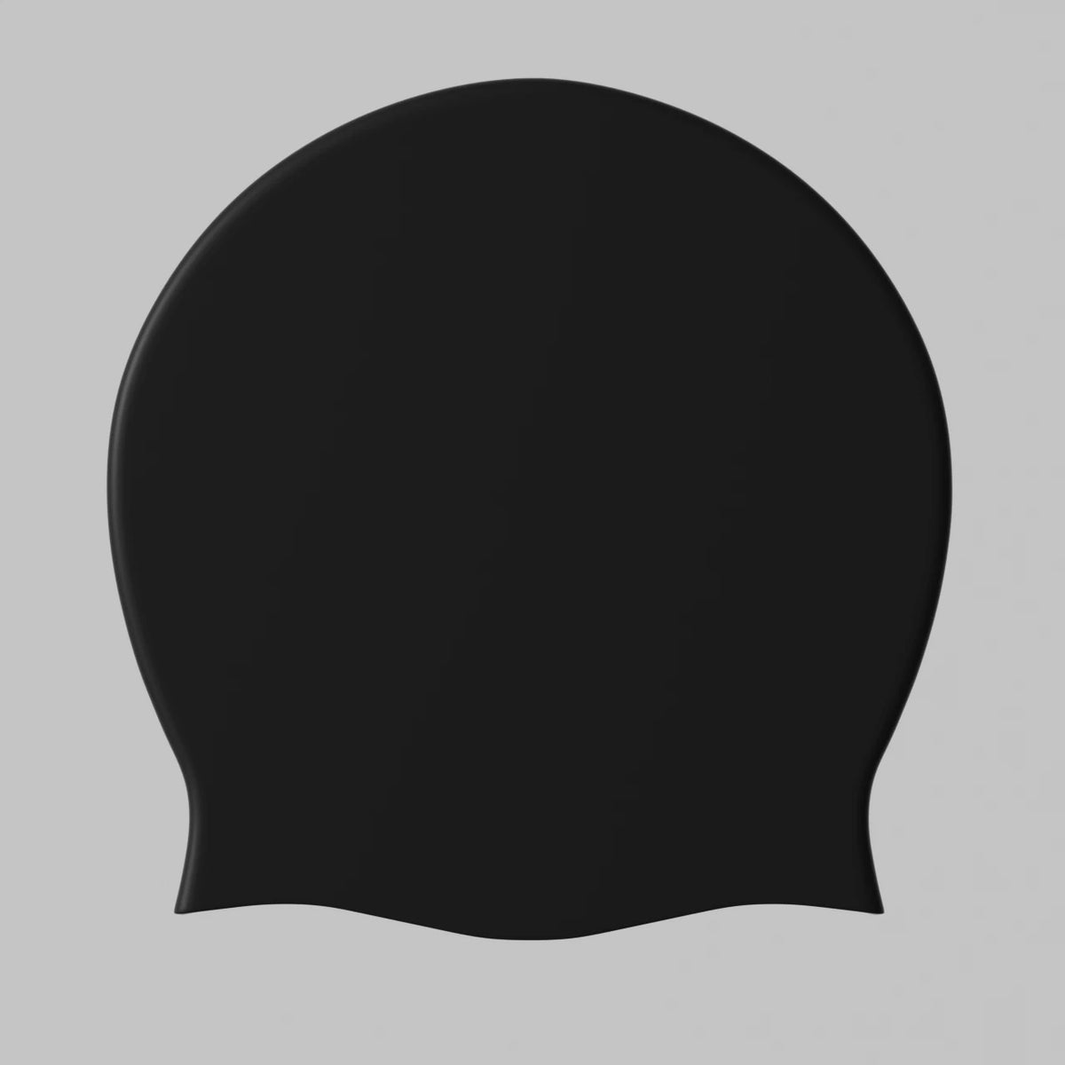 A solid black, oval-shaped silicone swim cap designed for hair extensions.