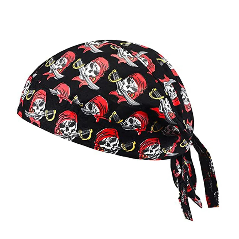 Diadema o bufanda de ciclismo con temática de pirata calavera negra y roja