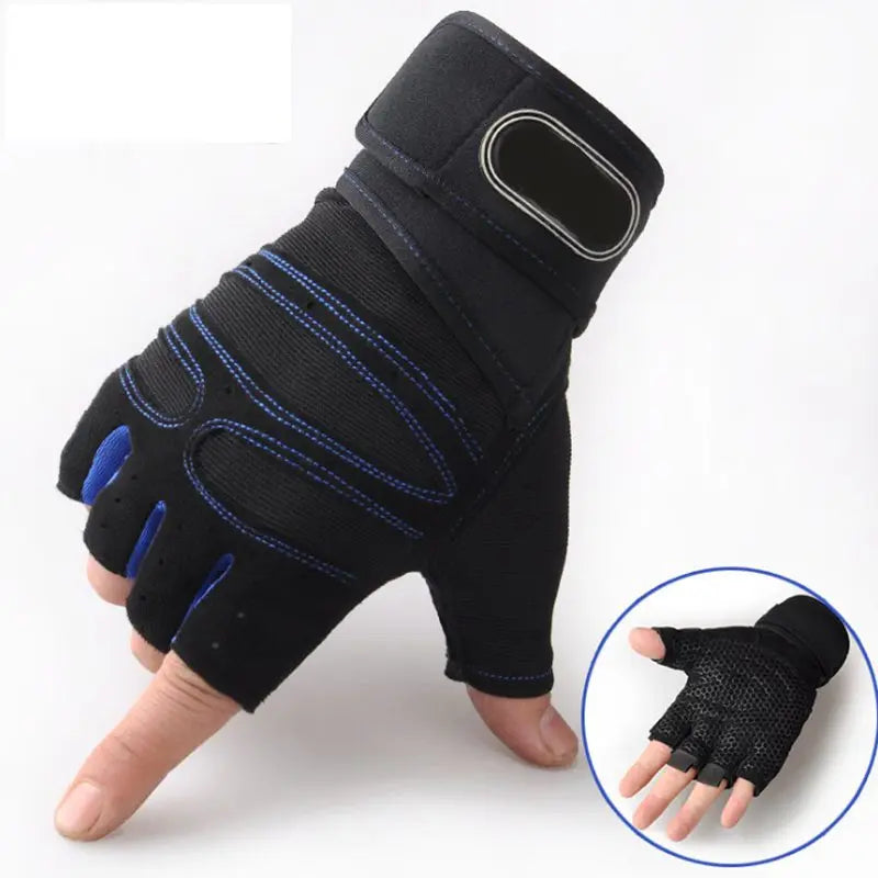 Black performance weightlifting grip gloves shown on a hand and an inset view.