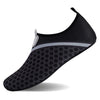 Black waterproof aqua socks with a gray accent stripe and a pull tab
