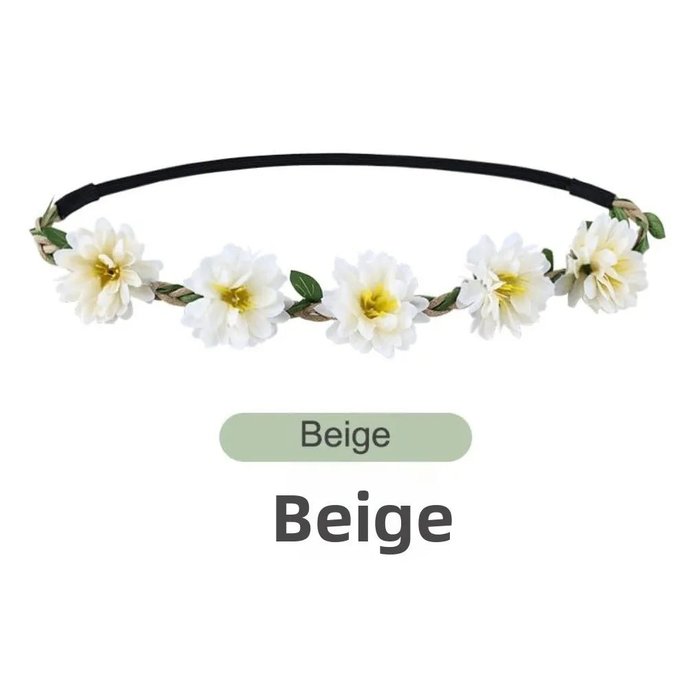 Beige floral rose wreath crown headpiece