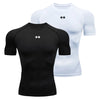Black men's performance compression t-shirt displayed against a white background.