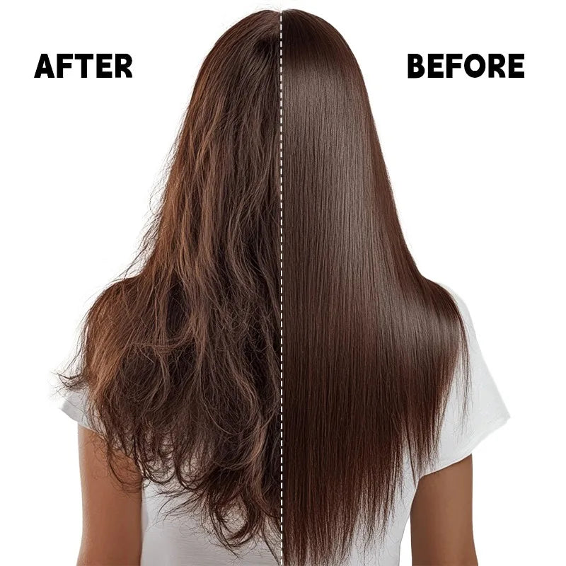 Before and after comparison of hair using a heatless curling rod headband
