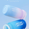 A light blue squeezable cycling water bottle is shown, emphasizing its large caliber and ease of cleaning.