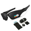 Black polarized sports sunglasses with UV400 protection and a storage pouch