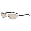 Pair of retro oval sunglasses with a vintage Y2K metal frame and light brown lenses.