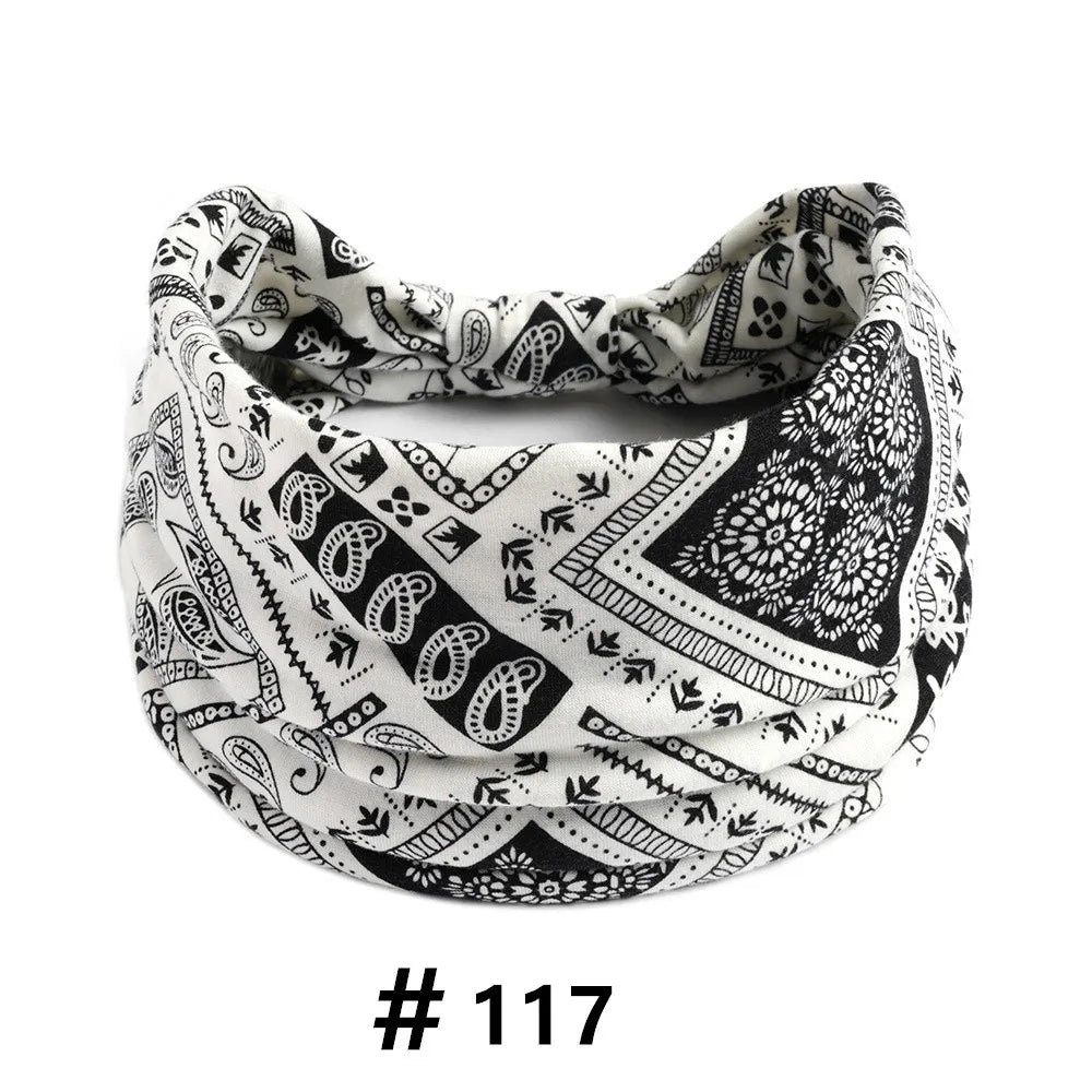 Black and white bohemian print cotton headbands for hair and workout