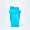A bright blue leakproof protein shaker bottle with a hinged cap, shown against a white background.
