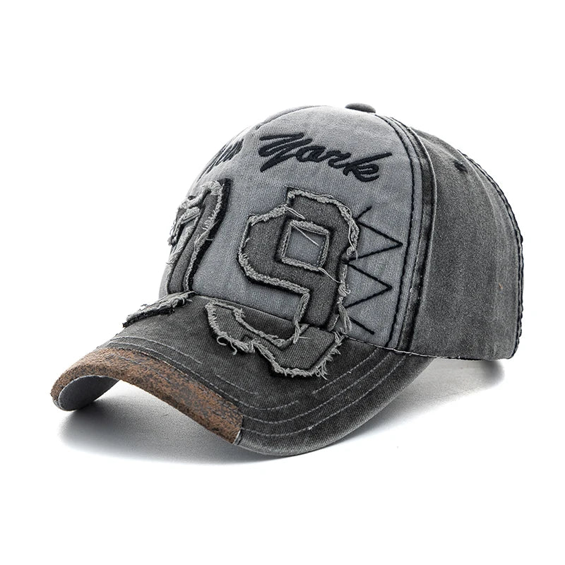 Vintage Washed Cotton Baseball Cap with Letter Embroidery