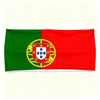 Un drapeau avec le design du drapeau national portugais, comprenant une roue dorée et un écusson.