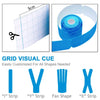 Roll of blue kinesiology tape showing various shapes including I, Y, Fan, and X strips