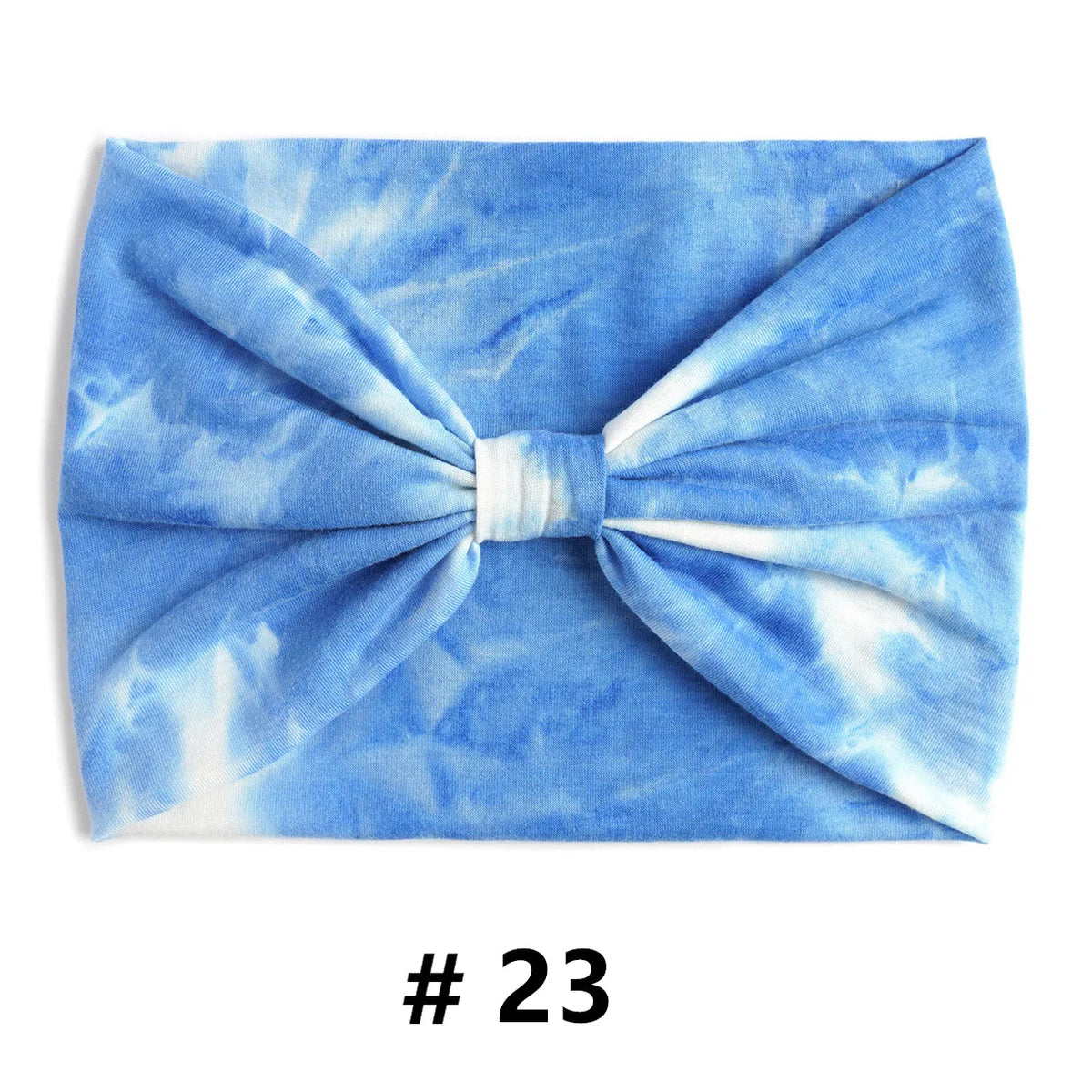 Bandeau en coton tie-dye bleu et blanc noué en nœud