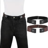 Black invisible stretch elastic belt for jeans and pants shown on a model and separately.