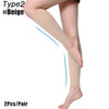 Pair of beige high-support leg compression sleeves worn on a person's leg.