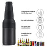 Réservoir isotherme en acier inoxydable noir pour bière et boissons, montrant différentes tailles de verres et canettes.