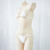 White halter neck two-piece triangle bikini set displayed on a mannequin