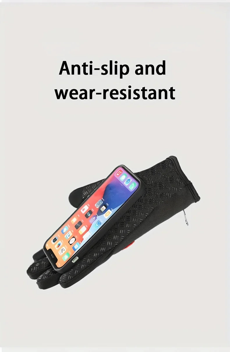 Black anti-slip and wear-resistant gloves designed for warm, windproof outdoor cycling and driving.
