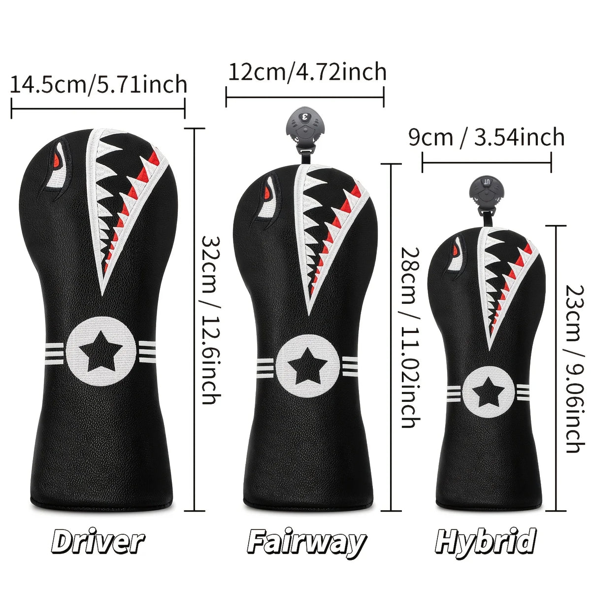 Shark Design Golf Club Covers for Fairway Woods and Hybrids
