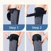 Four steps demonstrating how to wear non-slip elastic knee sleeves for warmth and support
