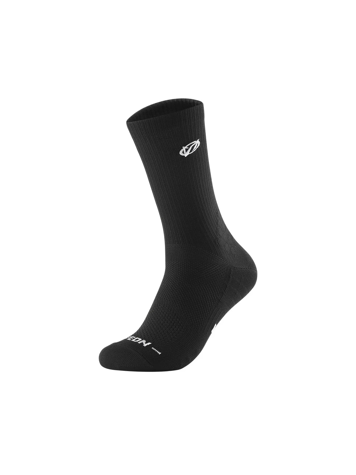 Black athletic running socks with arch support shown from the side.