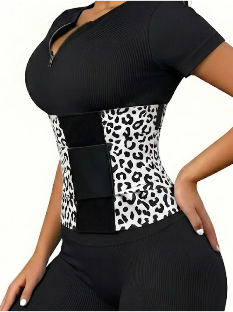 Leopard Print Waist Trainer with Double Belt Closure