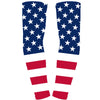 A pair of navy blue and white patriotic patterned arm sleeves for sports and sun protection.