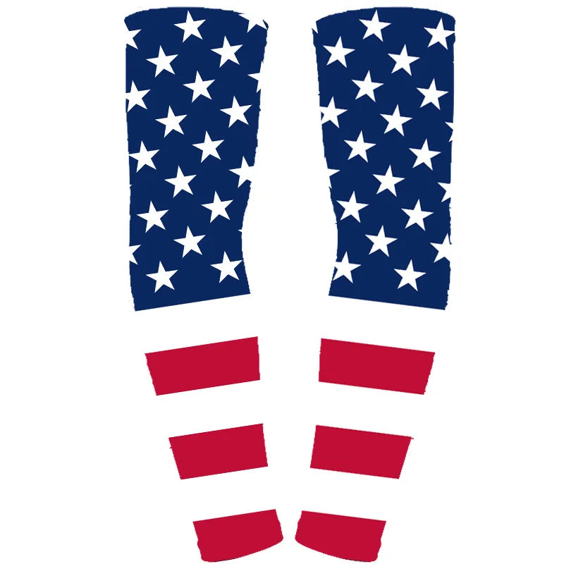 A pair of navy blue and white patriotic patterned arm sleeves for sports and sun protection.