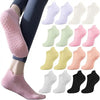 A multi-pack of women's yoga and fitness socks in various pastel colors including pink, lilac, mint green, and cream.