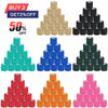 A display of various colored elastic tattoo grip tape cylinders stacked in a pyramid formation.