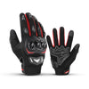 Une paire de gants tactiques noirs pour moto, utilisés en VTT et motocross, sur fond blanc.