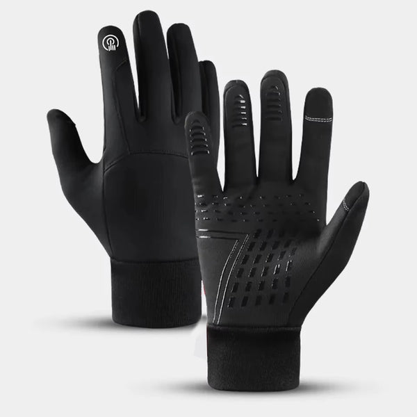 A pair of black men's outdoor cycling and fitness gloves shown against a white background.