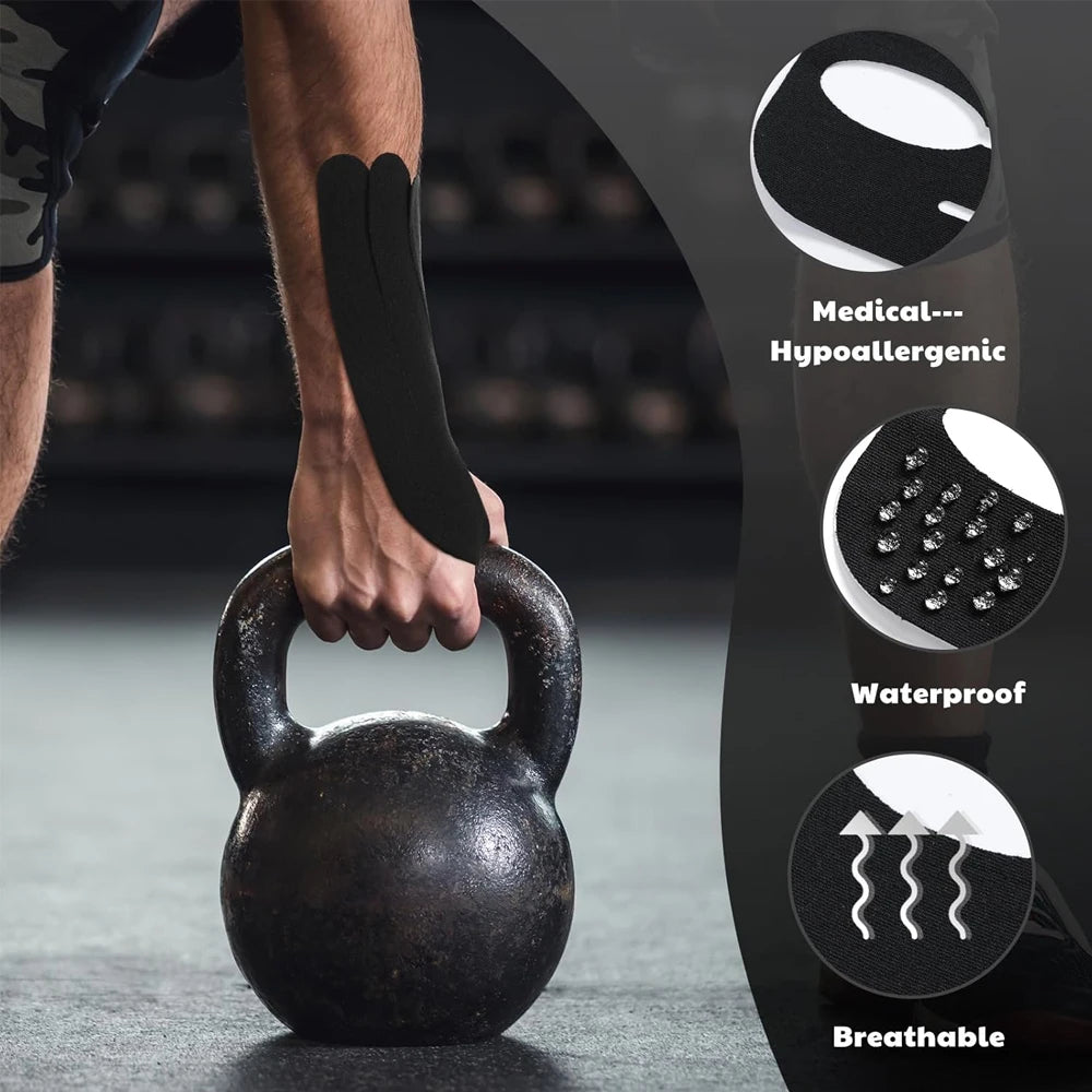 A hand holds a black exercise ball, demonstrating the product used for sports recovery.
